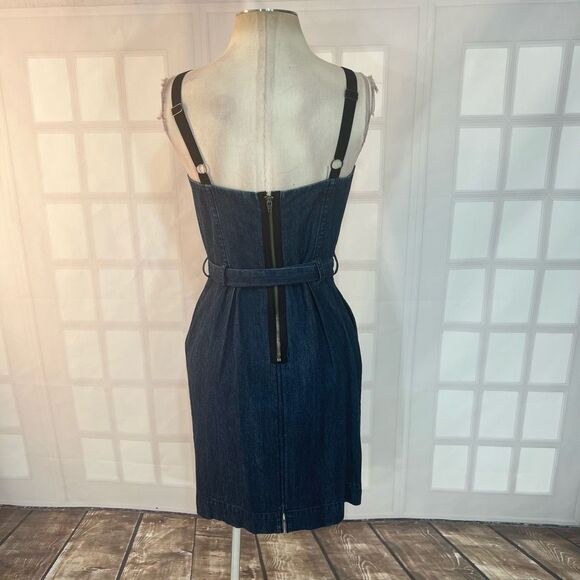DKNY Blue Denim Belted Mini Pleated Sleeveless Jumper Dress Size Medium - Picture 5 of 10